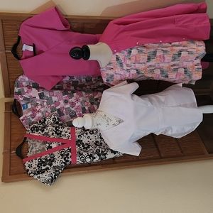 Six (6) Nurse Medical Scrub Tops Size Medium.  Pink Theme. One low price.